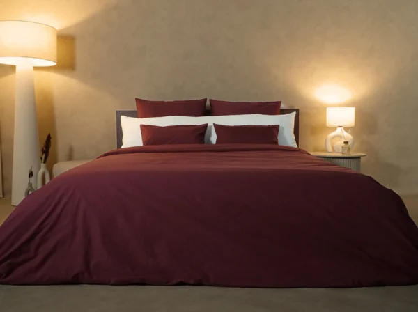 Dekbedovertrek set met rits over drie zijden & dekbedclips | Percale katoen – Merlot red – 1 persoons - Afbeelding 6