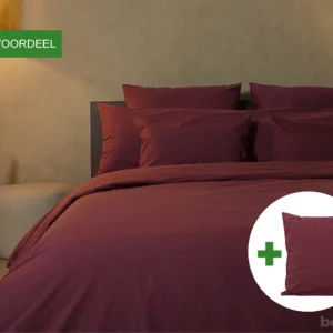 Dekbedovertrek set met rits over drie zijden & dekbedclips | Percale katoen – Merlot red – 1 persoons