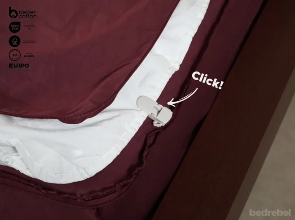 Dekbedovertrek set met rits over drie zijden & dekbedclips | Percale katoen – Merlot red – 1 persoons - Afbeelding 3