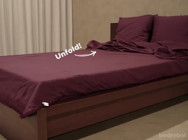 Dekbedovertrek set met rits over drie zijden & dekbedclips | Percale katoen – Merlot red – 1 persoons - Afbeelding 5